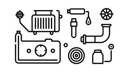 Obraz premium Black outline icons of laboratory equipment on white background