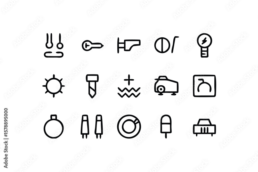 Poster collection of various outline icons representing different objects and concepts