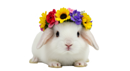 Cute Bunny with Floral Wreath Transparent Background Spring Easter Animal