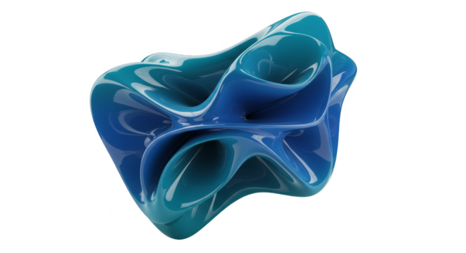 Abstract Curve Shape Blue Glossy Smooth 3D Render on Transparent Background