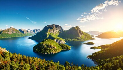 Majestic Mountain Lake with Island Tranquility