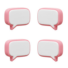 Cute 3D Speech Bubble Icons in Pink Tones with Transparent BG