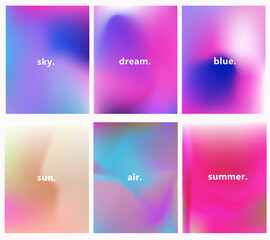 Abstract vector backgrounds in modern gradient style blend pink, blue, purple, and soft beige tones. Smooth shapes and light transitions create a dreamy, atmospheric, trendy and minimal visual effect.