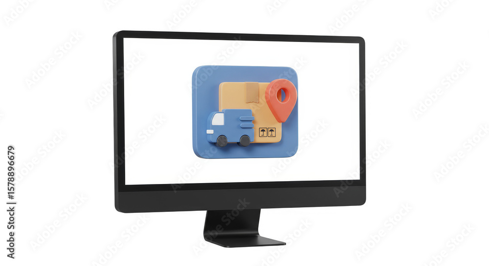 Aufkleber delivery cargo on computer 3d render transparent background
