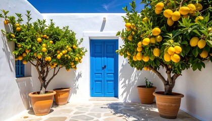 Sunny courtyard with lemon trees