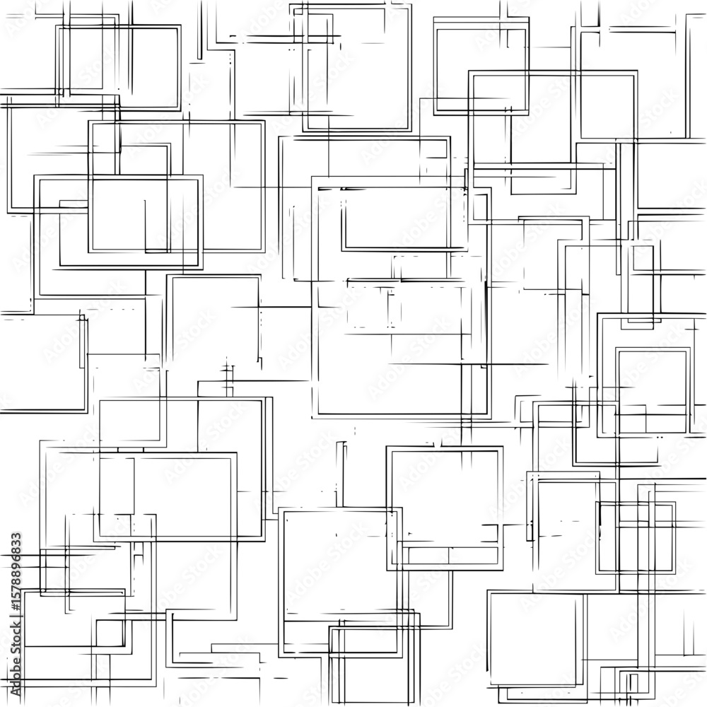 Poster abstract composition featuring overlapping rectangles and lines in a monochrome design style layout