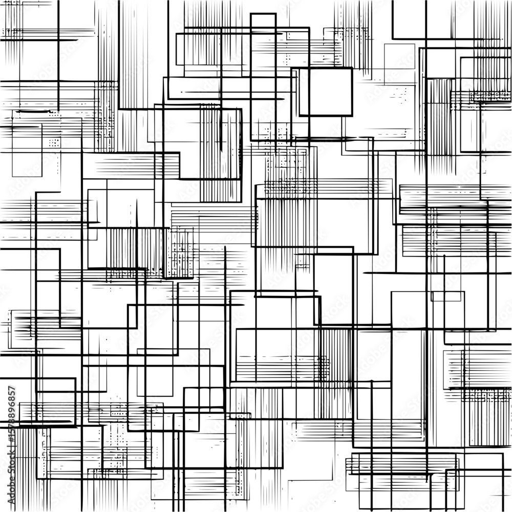 Poster abstract composition of intersecting black lines and rectangles on a white background design art