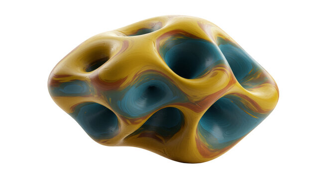 Abstract Organic 3d Shape Form Yellow Blue Brown Transparent Background