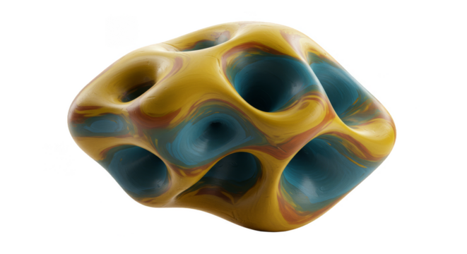 Abstract Organic 3d Shape Form Yellow Blue Brown Transparent Background