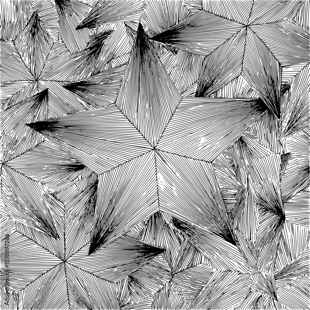 Poster hand drawn star pattern with detailed line work creating a textured and geometric design element art