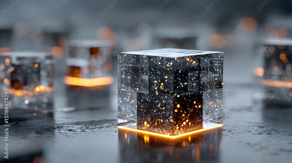 Poster futuristic metaverse digital cubes block technology network connection concept, the time of technolo