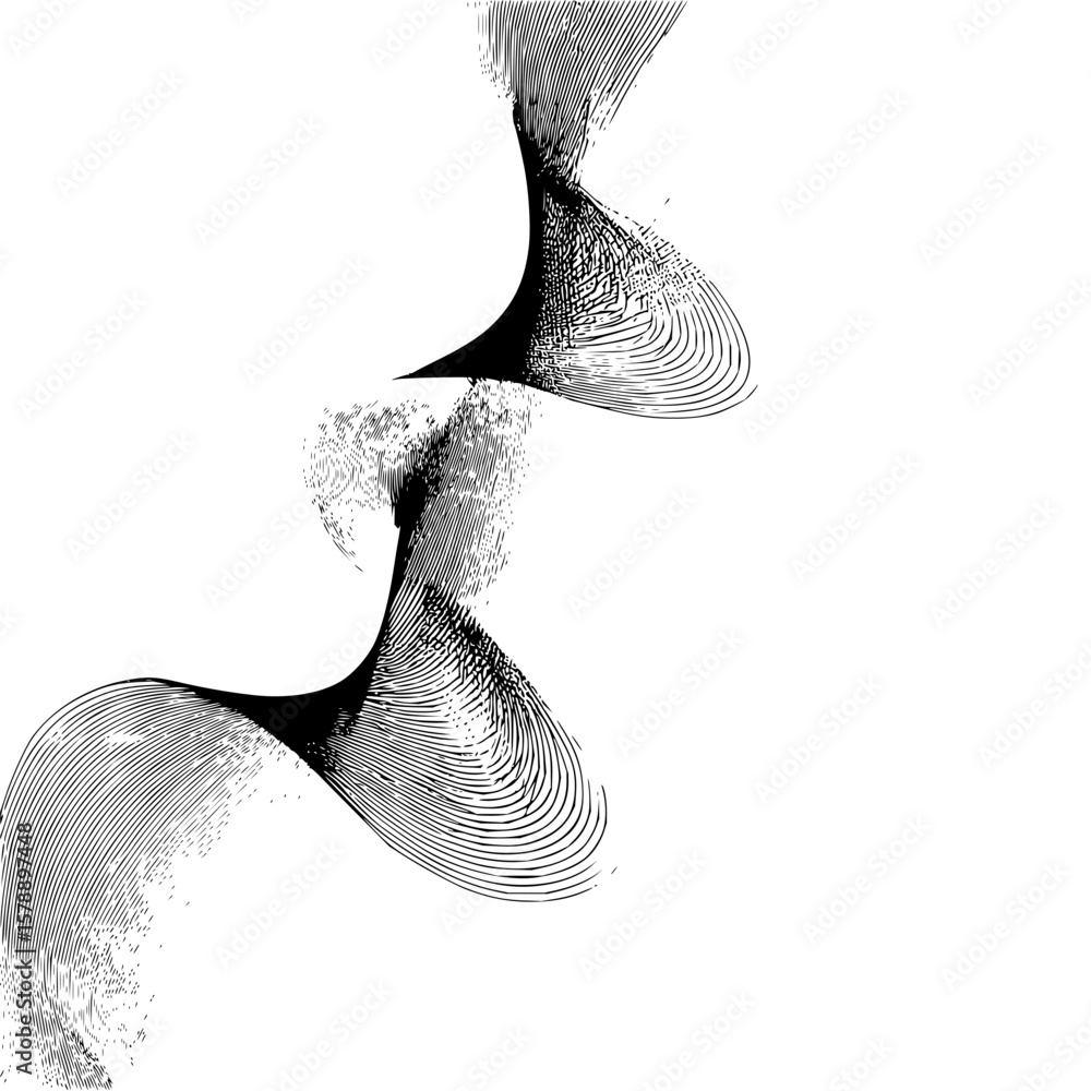 Poster abstract black and white wave pattern with fine lines and textured areas creating a dynamic design