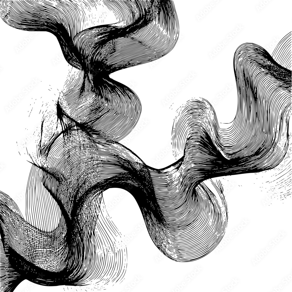 Poster abstract wavy line art design with intricate patterns and flowing shapes on a white background eleme
