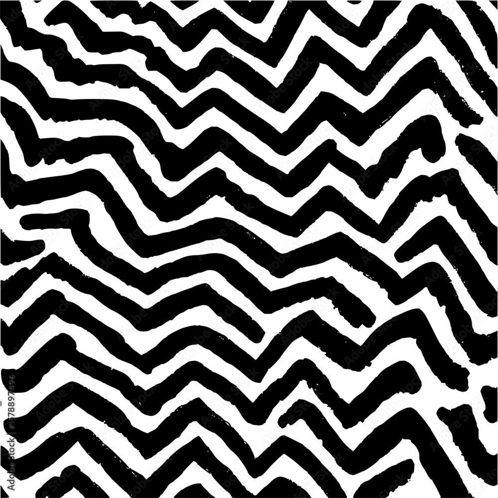 Poster monochrome zig zag pattern with thick black lines creating a dynamic and abstract visual texture des