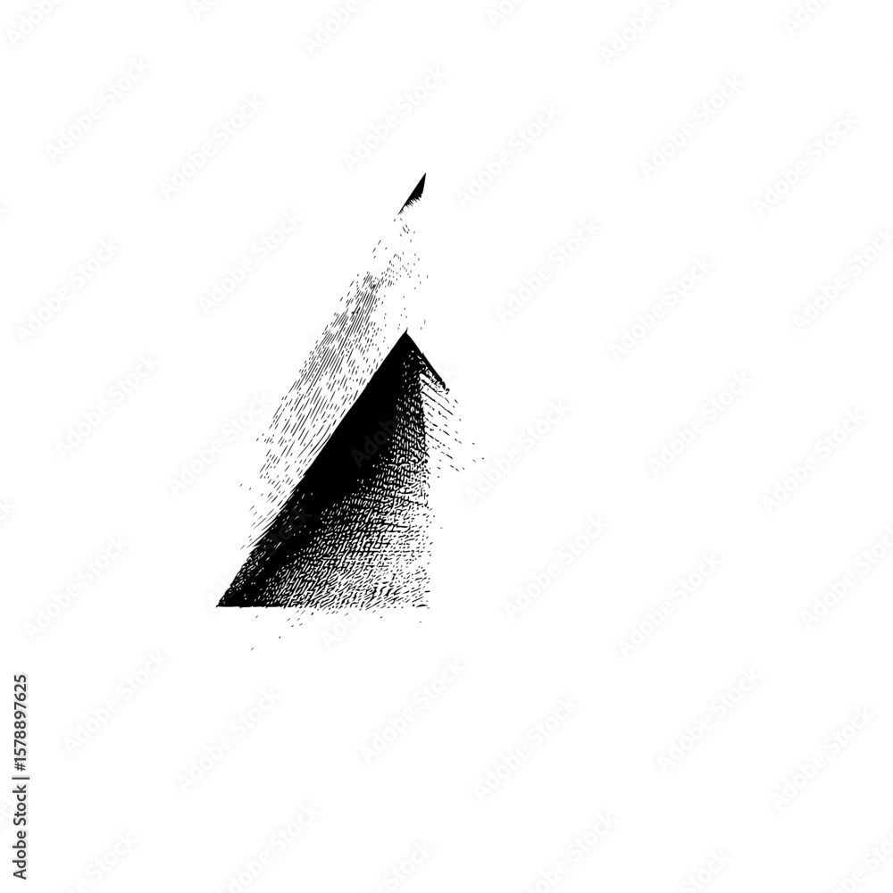 Fototapete abstract black and white rendering of a triangular shape with textured shading on a white background