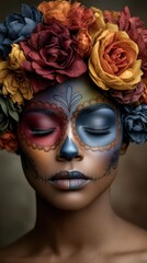 Woman with elaborate day of the dead face paint