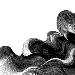 Abstract waves illustration with detailed line work in black and white creating a dynamic flow effect