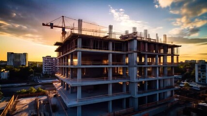 Unfinished building at sunset - Powered by Adobe