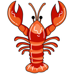 Cartoon illustration of a red lobster and crab are seafood.