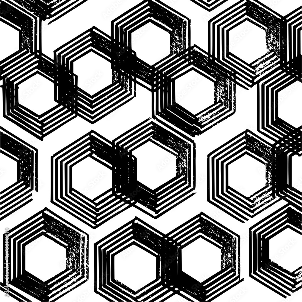 Poster abstract geometric pattern featuring layered hexagons with a textured brushstroke effect design elem