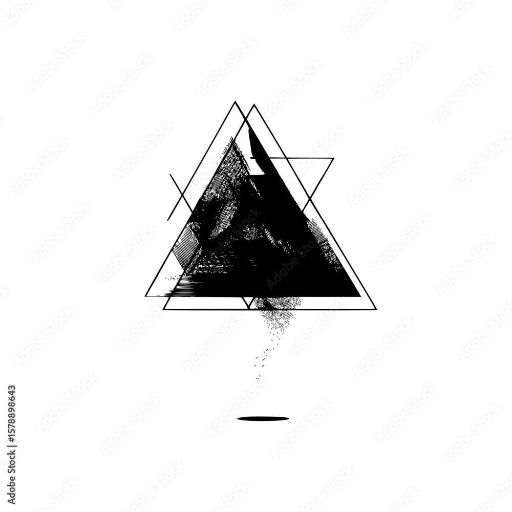 Poster abstract geometric composition with overlapping triangles and textured black fill design element
