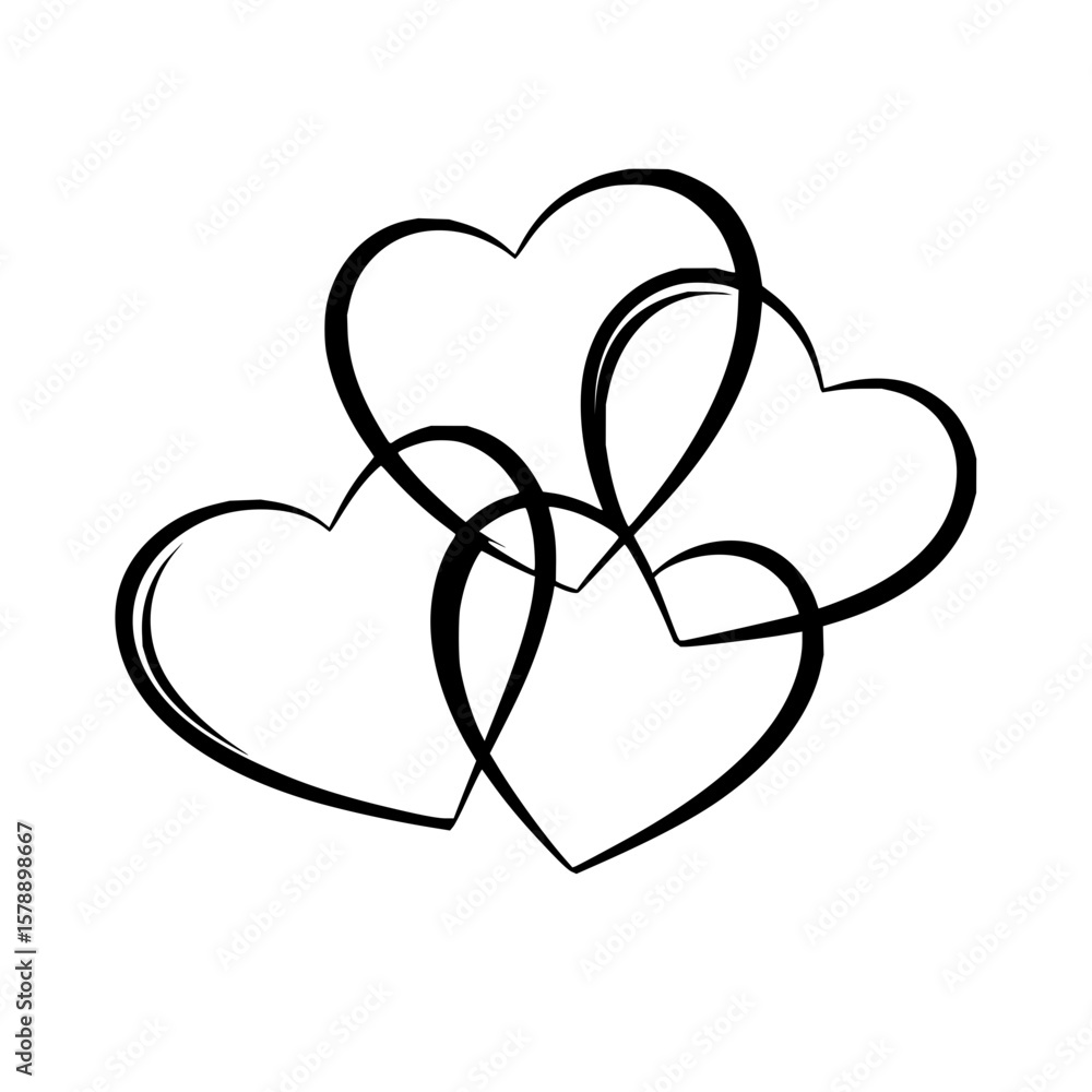 Poster a cluster of five black outlined hearts interlocking on a white background in a simple graphic desig