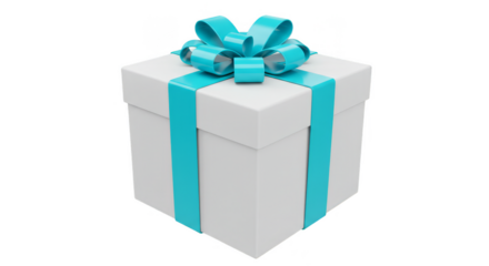 Gift Box Present with Blue Ribbon 3d Render on Transparent Background
