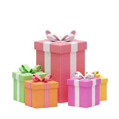 Fototapeta premium Colorful 3D Render Gift Boxes for Celebration with Bows and Ribbons