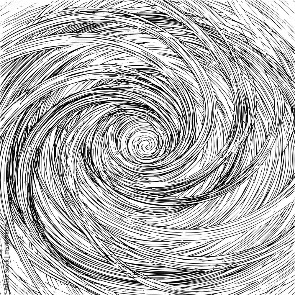 Poster abstract swirling lines create a vortex effect with a central point in black and white design art