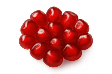 Close-up of fresh, juicy pomegranate seeds arranged in a circular pattern, isolated on a transparent background, ready for use in various design projects