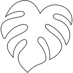 Minimalist monstera leaf in line art. Simple, black outline.