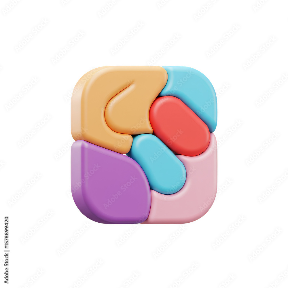 Poster colorful puzzle abstract 3d design element on transparent background