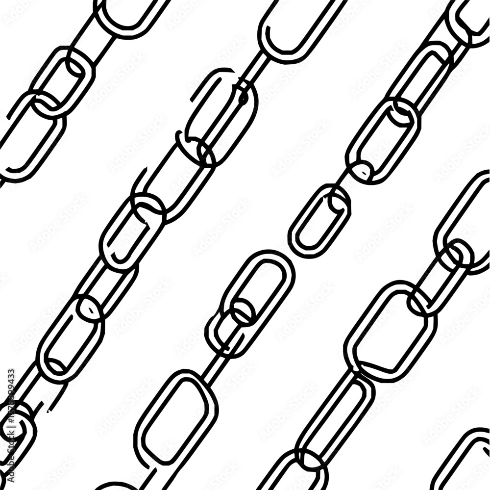 Poster illustration of a repeating pattern of stylized black chain links on a white background design eleme