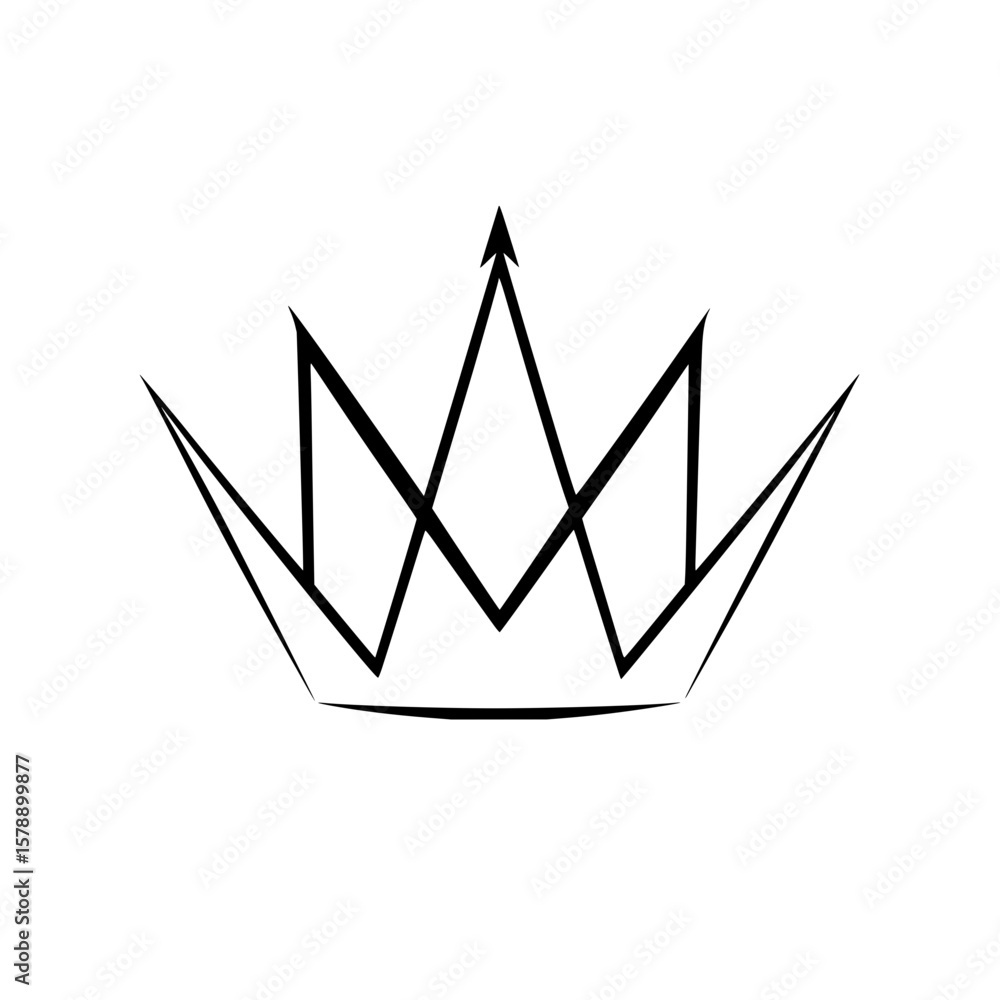 Poster stylized black outline drawing of a crown with sharp points on a white background in simple design