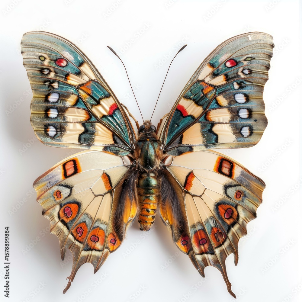 Poster polyura sempronius butterfly specimen with open wings, displaying its vibrant and colorful patterns 
