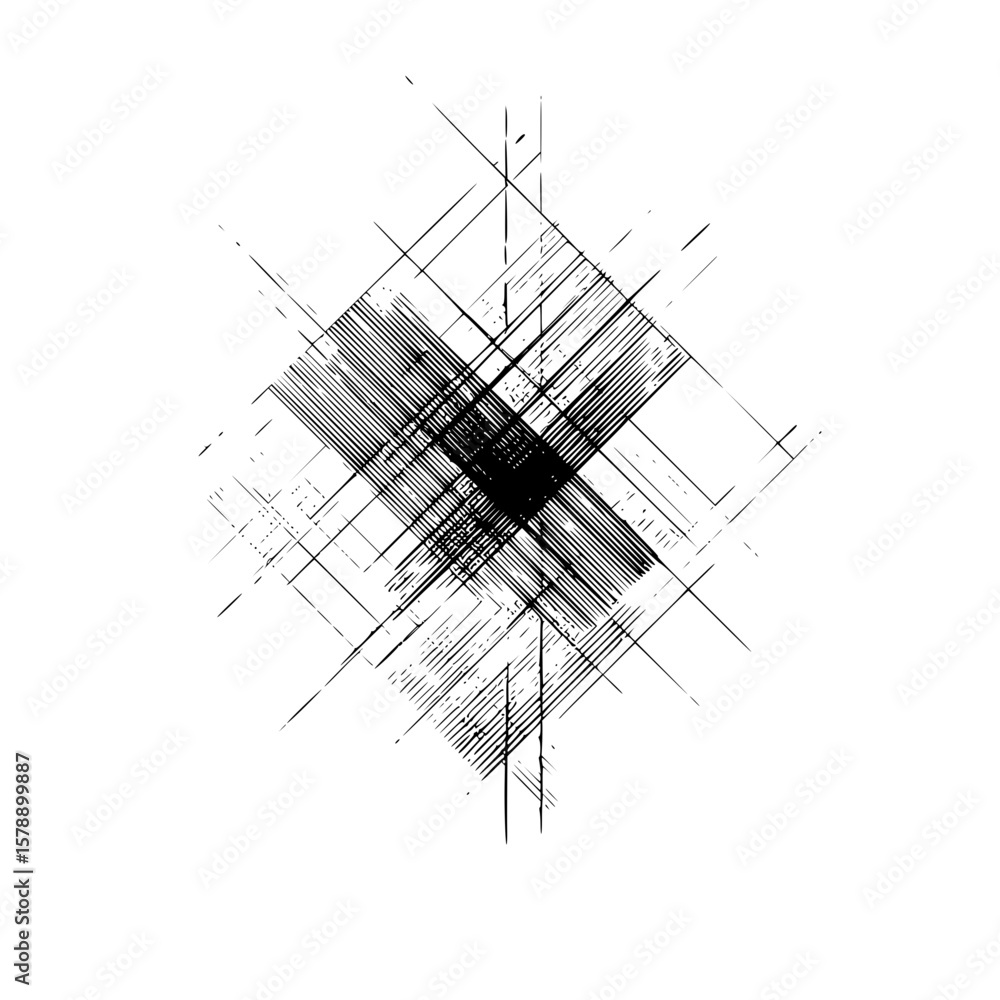 Poster abstract black and white composition featuring intersecting lines and textured geometric shapes desi