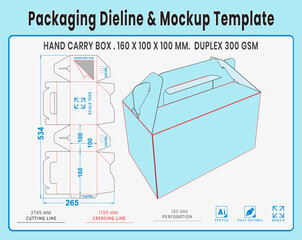 Packaging Dieline and Mockup Template. Self Lock Bottom Box. Dieline Real Shape and Dimension. Mockup Template. Fully editable vector. Equipped die cut lengths prepared for production.