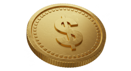 Golden Coin Dollar Symbol Isolated Transparent Background