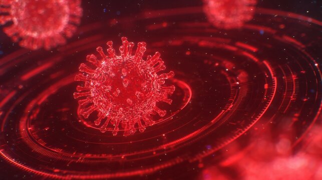 Digital Animation of Virus Multiplication With Red Alert Overlay Showcasing the Process in a Clear Visual Format