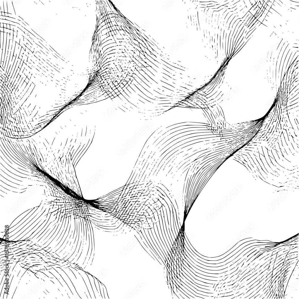 Poster abstract seamless pattern featuring wavy lines and intricate mesh textures on a white background des