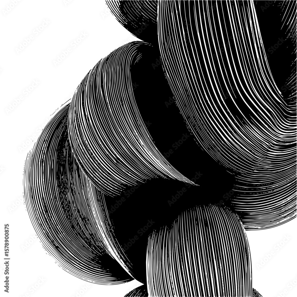 Fototapete abstract monochrome rendering of curved and layered shapes with fine line details and contrasting to