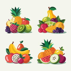 Assortment of fresh colorful fruits in flat design style