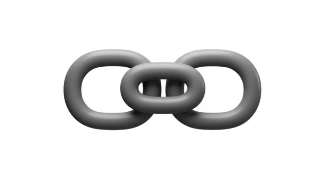 Gray Metallic 3D Chain Link Isolated on Transparent Background