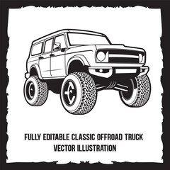Fully editable classic offroad truck vector illustration