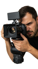 Fototapeta premium Focused Cameraman Videographer Portrait Filming a Video Transparency PNG