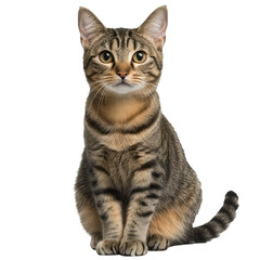 Obraz premium The Cat's Gaze: A charming tabby cat with alert eyes, captured in a studio setting, gazing directly at the camera. It exudes a sense of curiosity and playful charm, appealing to any animal lover.
