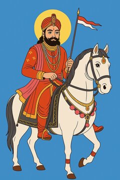 Illustration of baba ramdev on horse in vector style.