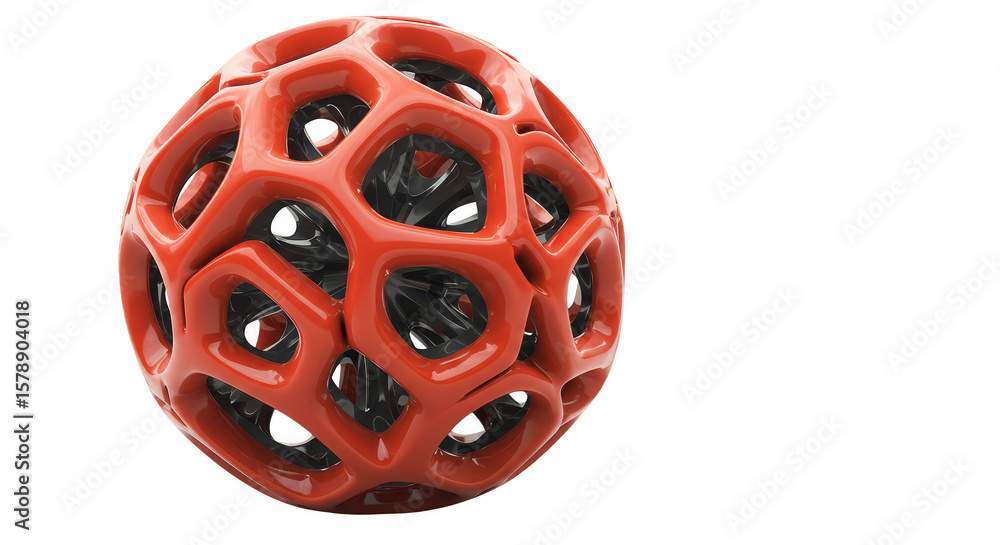 Poster geometric 3d sphere render red and black abstract design transparent