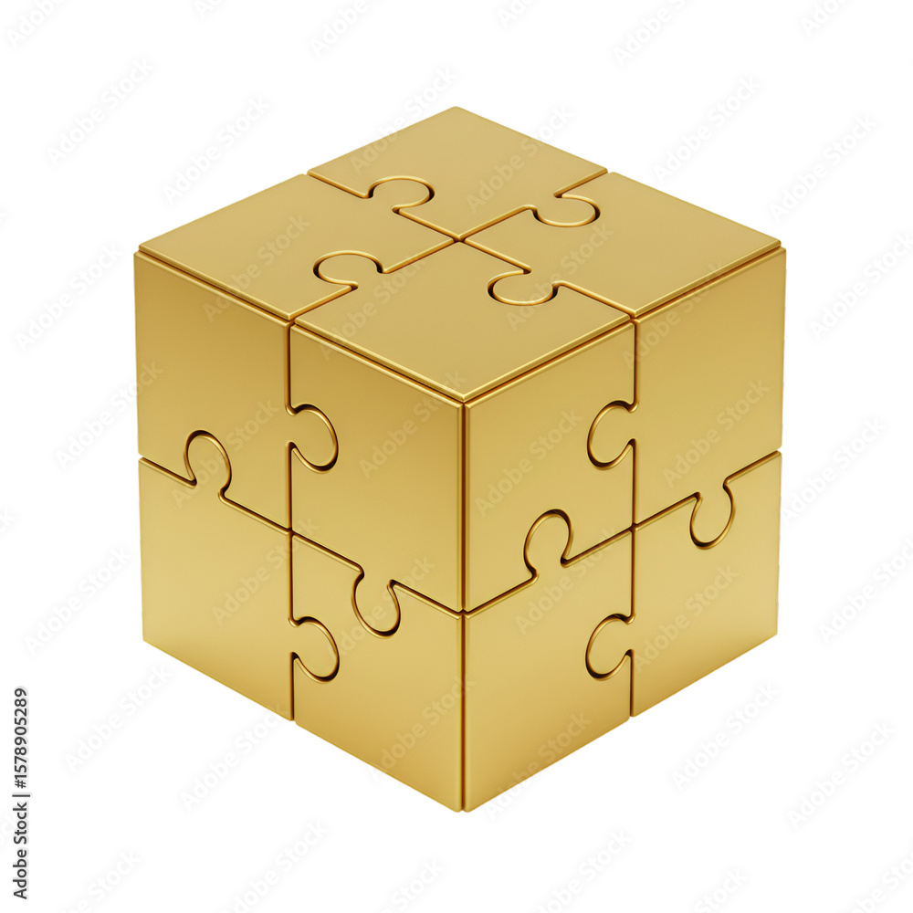 Poster golden 3d puzzle cube game block jigsaw isolated background illustration