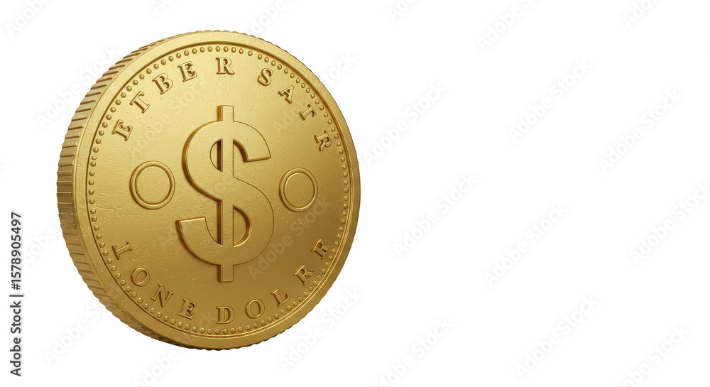 Poster golden dollar coin 3d render illustration on transparent background